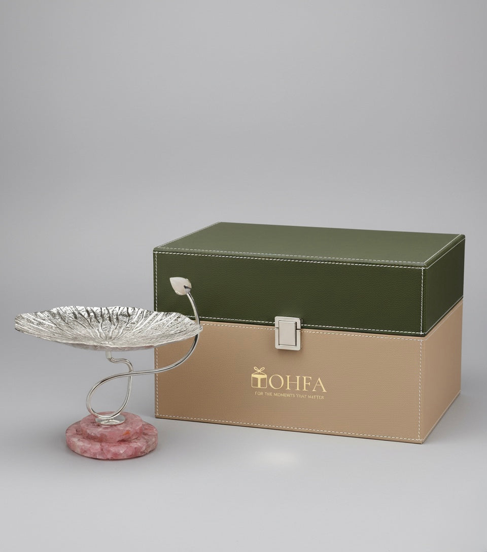 Rose Quartz Stone Lotus Leaf Platter | Tohfa