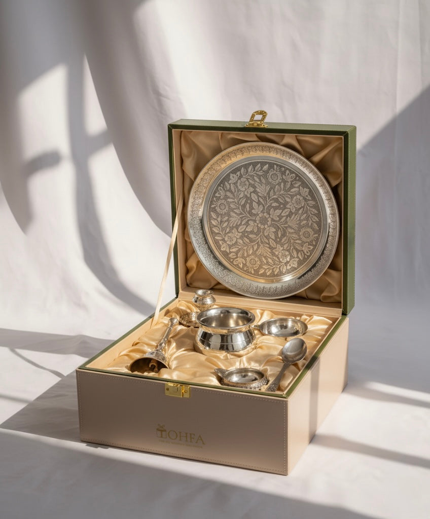 Swastik Pooja Thali Silver Set | Tohfa