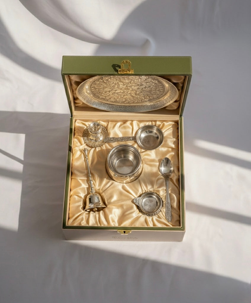 Swastik Pooja Thali Silver Set | Tohfa