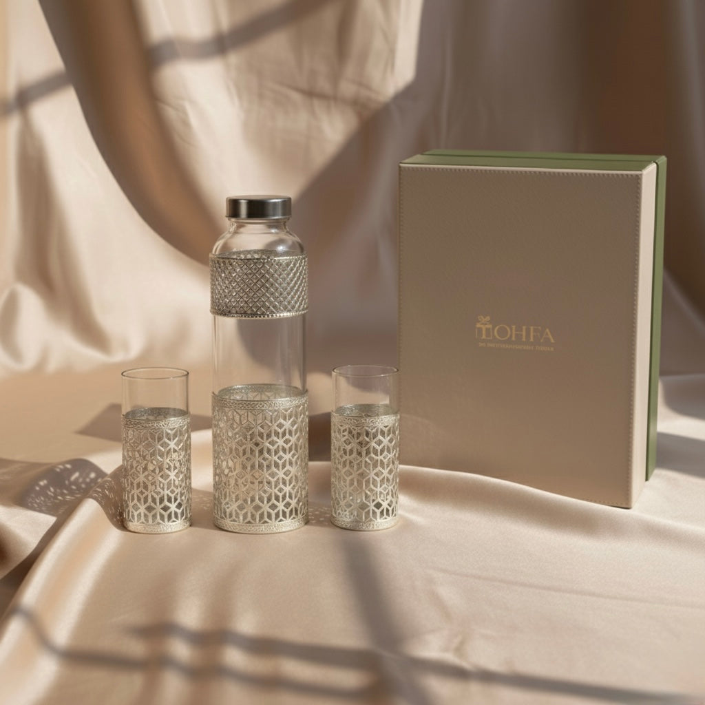 Silver plated Glass Bottle Set | Tohfa