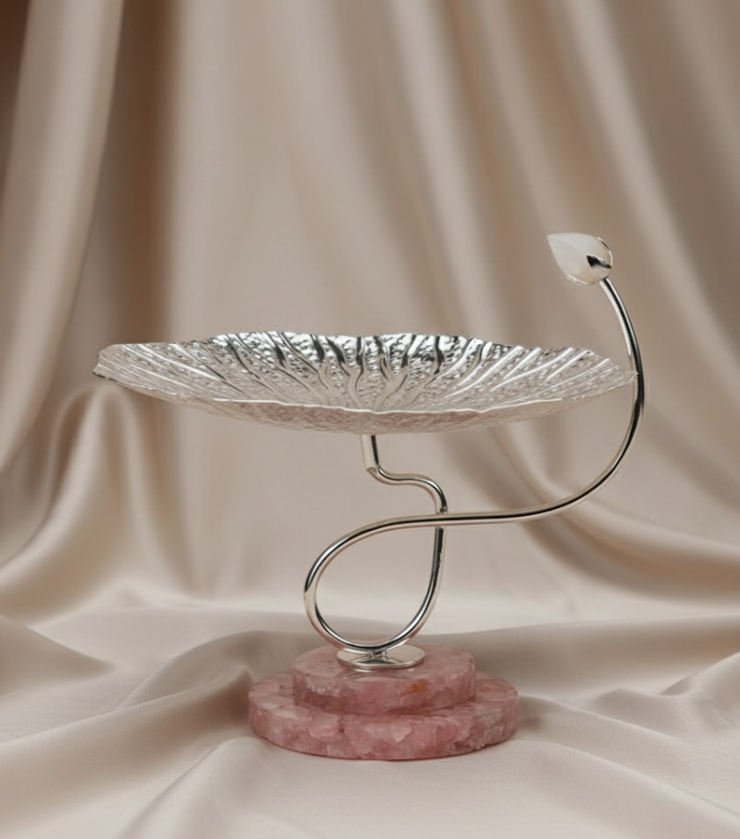 Rose Quartz Stone Lotus Leaf Platter | Tohfa